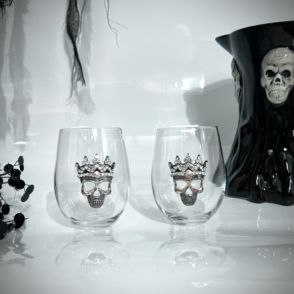 Rachel Zoe Dining Rachel Zoe Jeweled Skull Stemless Wine Glasses